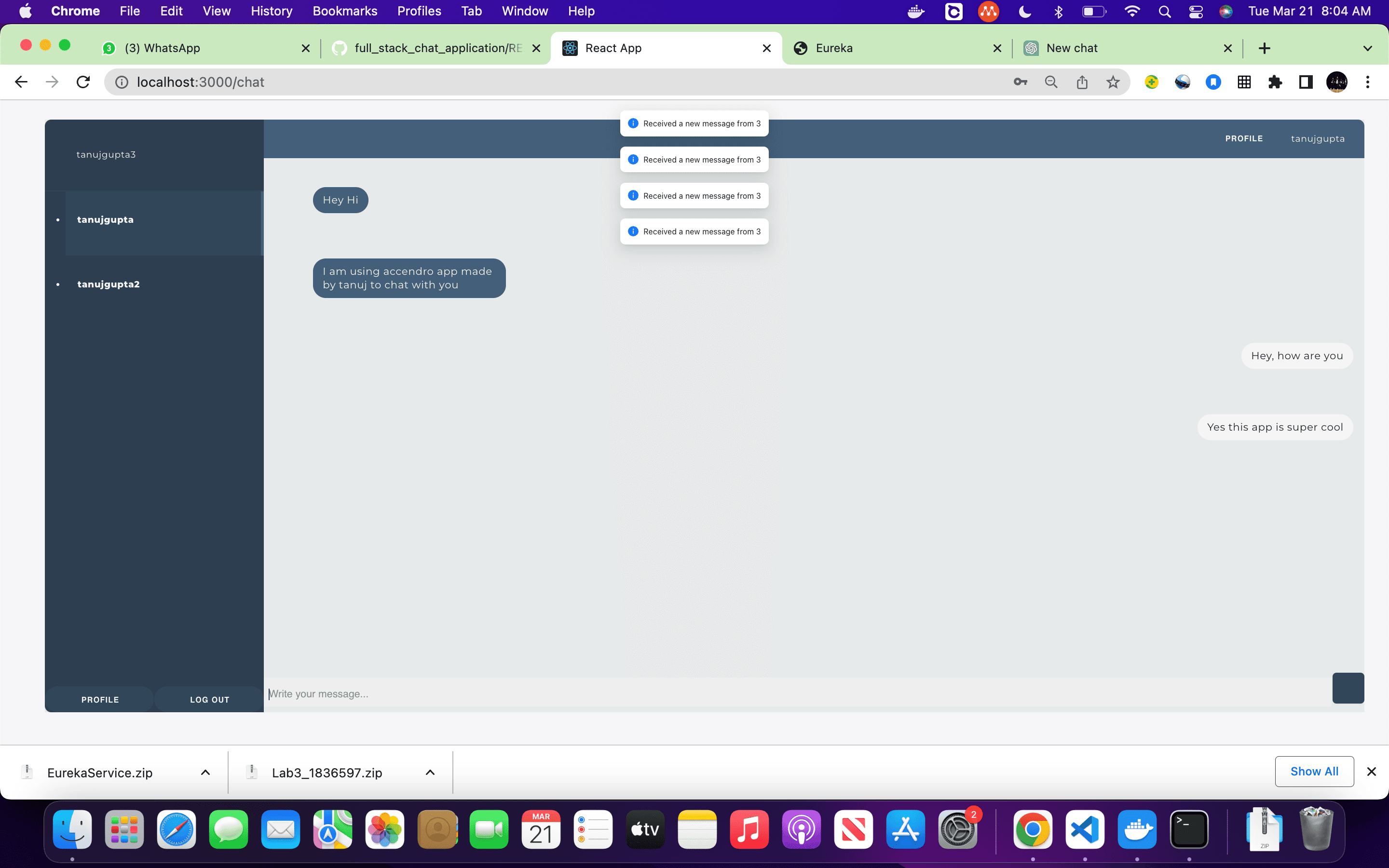 Comprehensive Full Stack Chat Application with Dockerized Microservices
